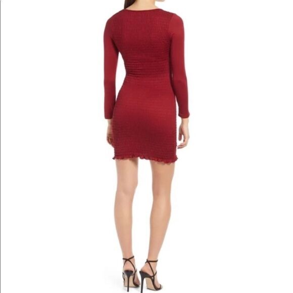ROW A Smocked Long Sleeve Body Con Women's Mini Dress Red Medium NWT 40% OFF - Picture 2 of 4